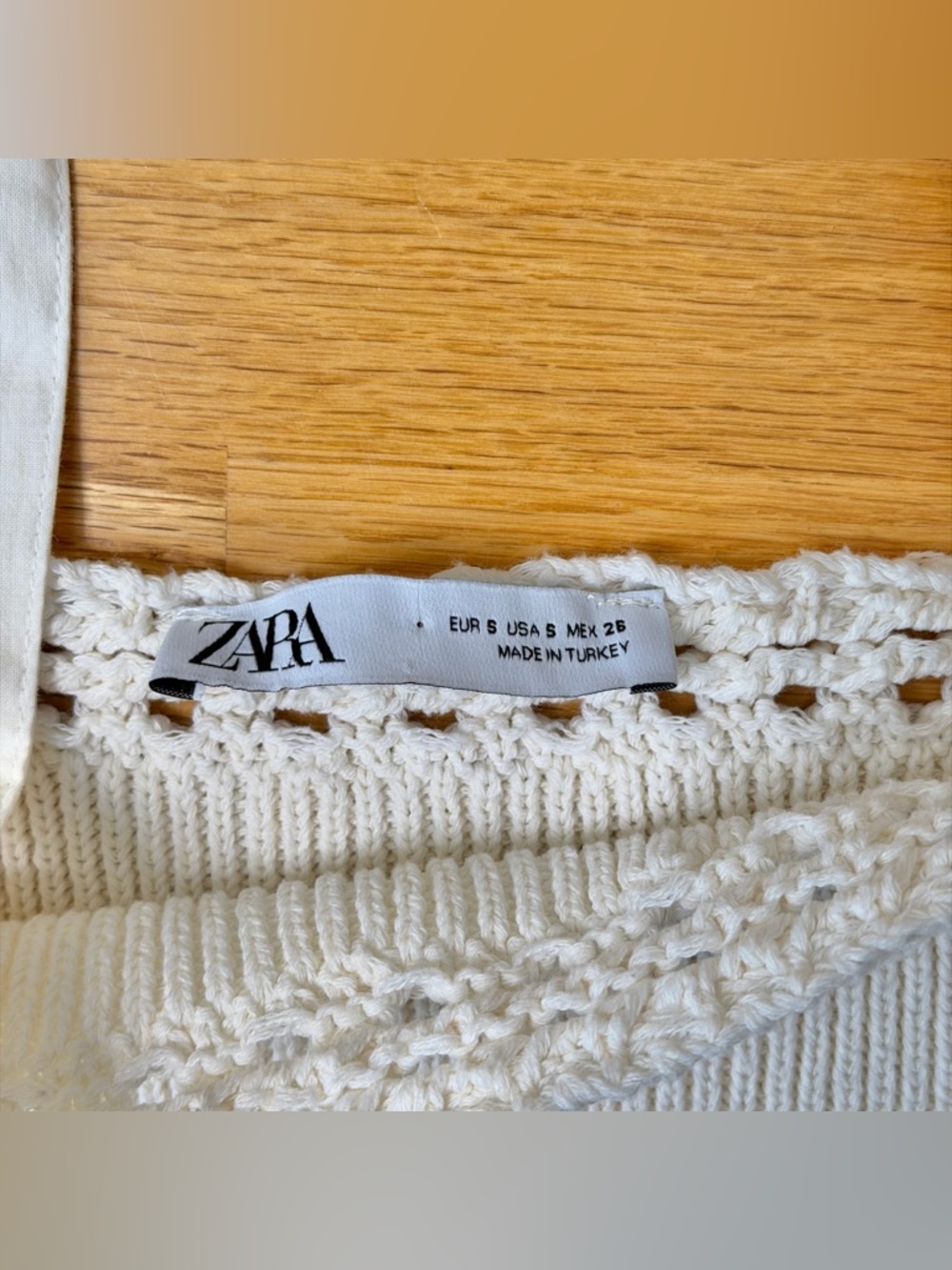 Zara Cream Crochet Ribbed Knit Lace-Trim Cami Tank S EUC Cottage Ballet Boho - Picture 5 of 11